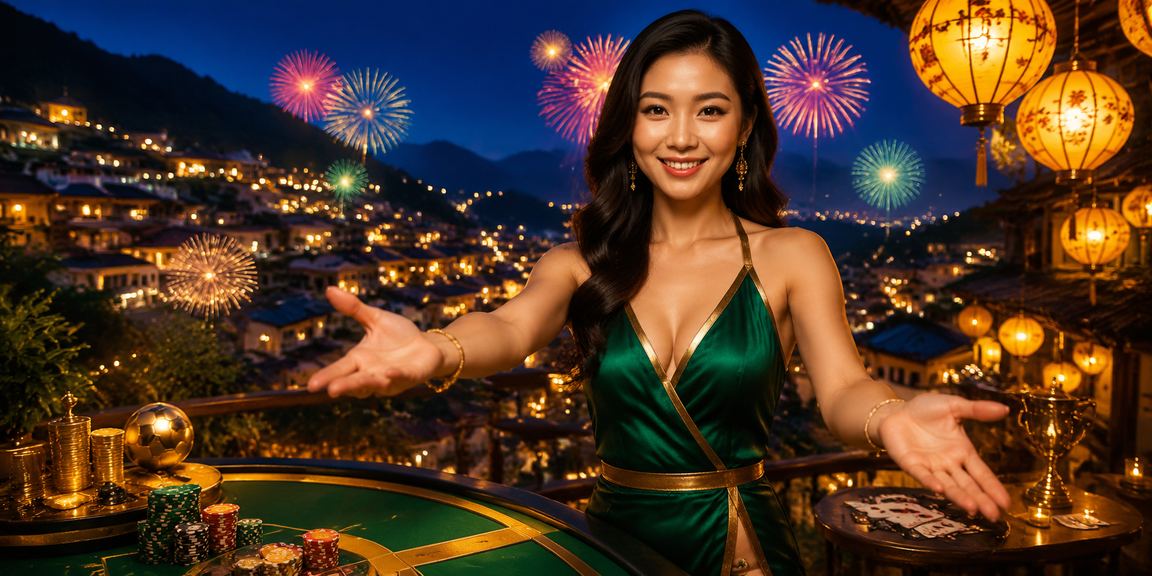 Người chơi thư giãn bên bàn bài dưới ánh đèn lồng Hội An trong không khí lễ hội
