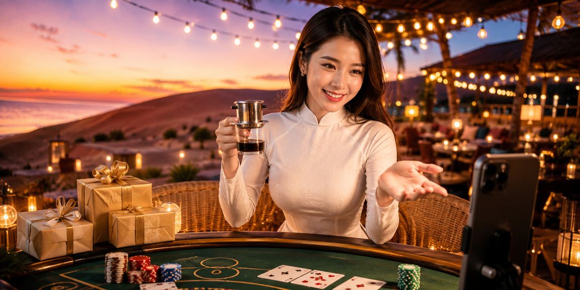 Không khí baccarat casino tại Mũi Né với người chơi mặc áo dài truyền thống